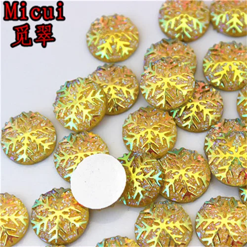 Yellow AB Micui 60 шт. 12 мм Круглый Снежинка кристалл AB смолы Стразы кристаллы Камни аппликация не исправление для DIY одежды ремесла MC497 - Цвет: Yellow AB