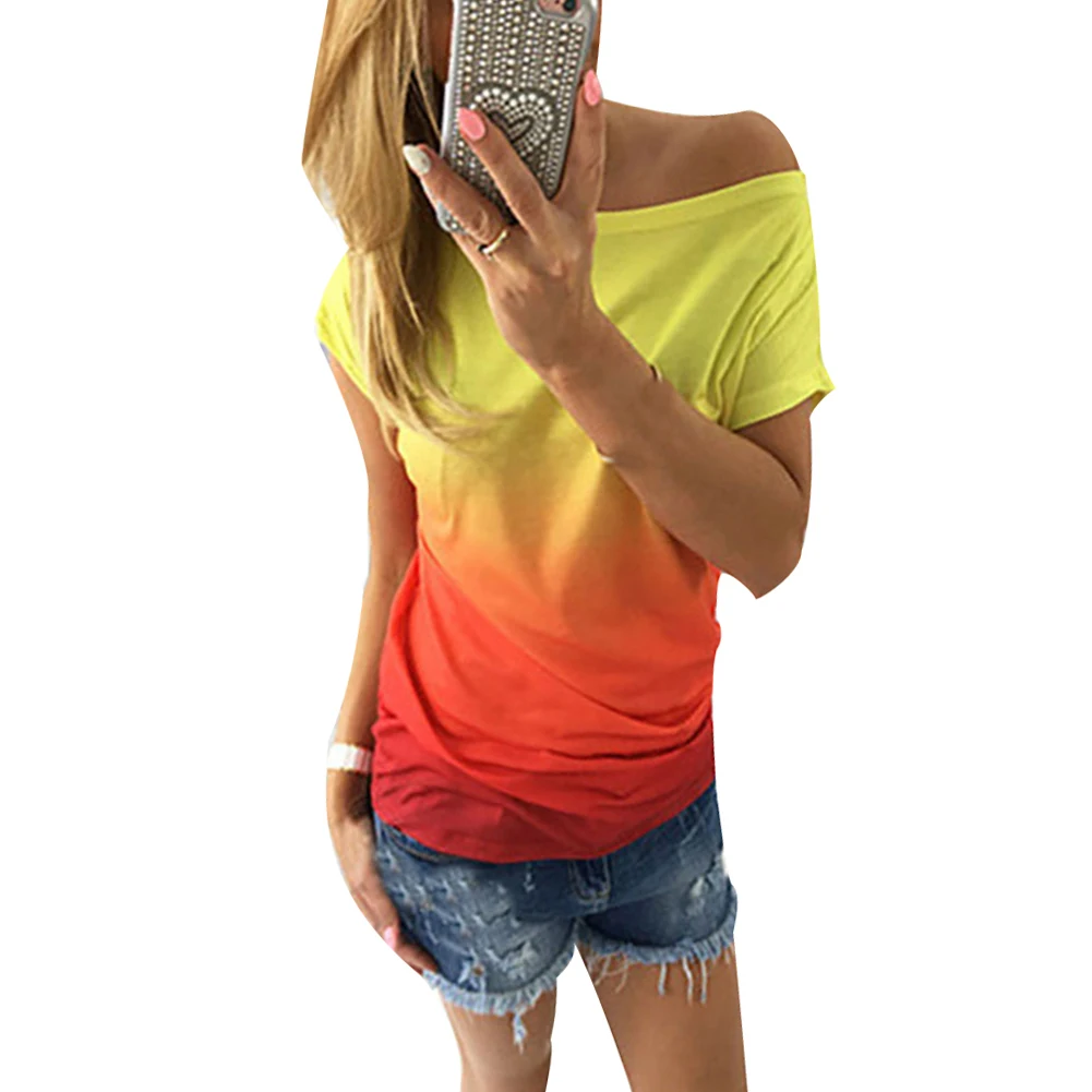 Женская футболка с открытыми плечами круглым вырезом и коротким рукавом