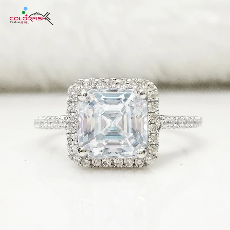 COLROFISH Роскошные Halo обручальное кольцо Asscher Cut 2 карат Sona натуральная 925 пробы серебряные ювелирные изделия женский свадебный перстень