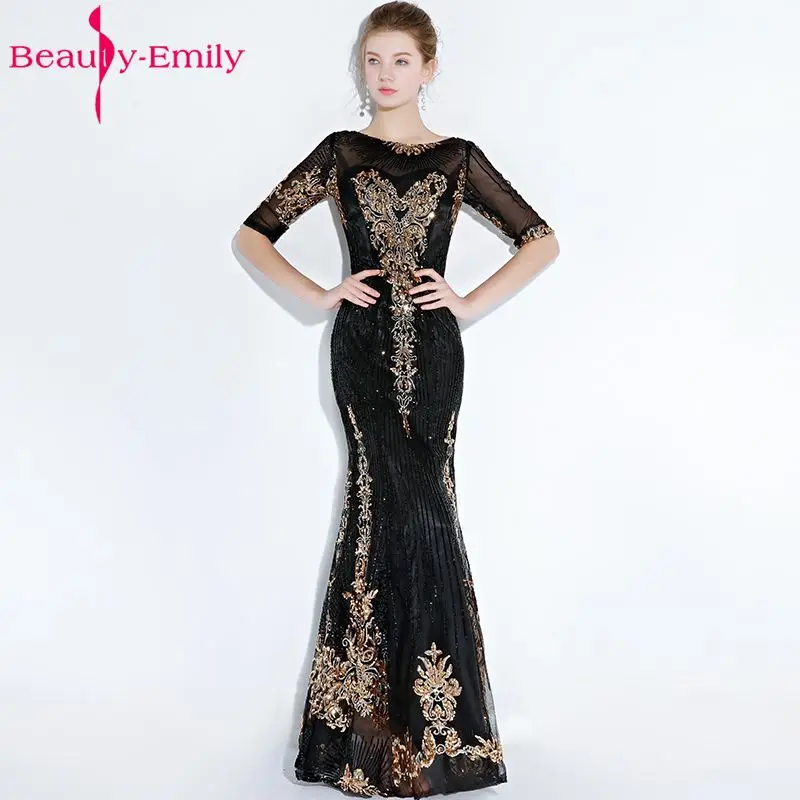 Beauty Emily элегантные вечерние платья русалки с бусинами 2018 Длинные круглым вырезом