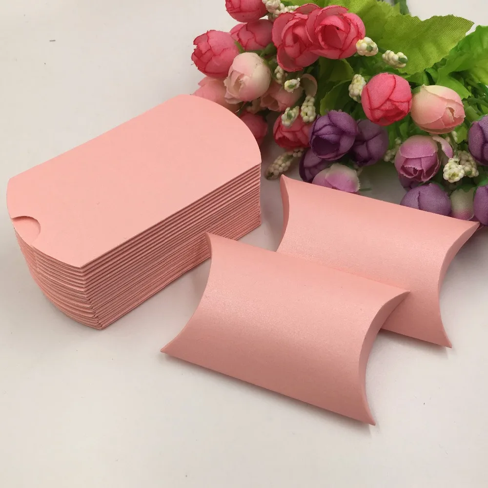 100 шт./лот розовый цвет коробки подушки DIY бумажные подарочные коробки, ювелирные изделия/аксессуары упаковочная коробка бумажные маленькие коробочки для хранения