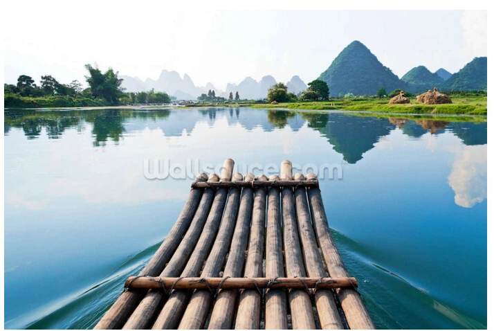 Custom natural scenery Bamboo Rafting on Li River 3D photo mural for living room bedroom TV backdrop wall waterproof wallpaper |
