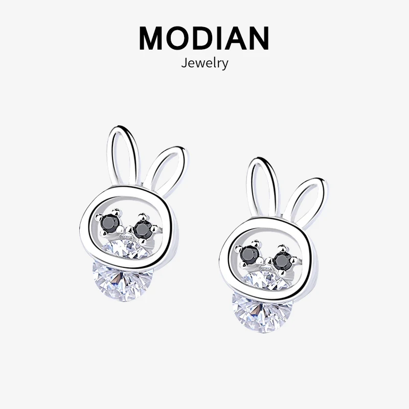 Modian 100% 925 стерлингового серебра Счастливый милый кролик простые серьги со