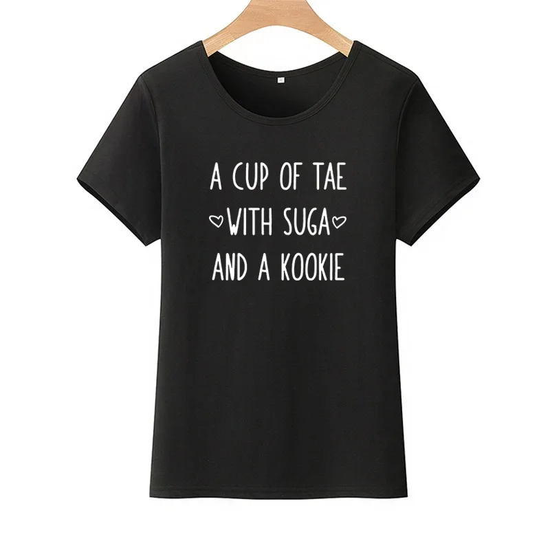 Женская хлопковая футболка с короткими рукавами и круглым вырезом A CUP OF TAE