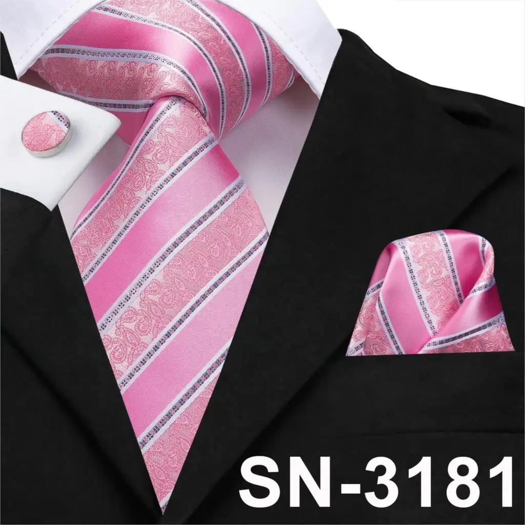 SN-3181 Hi-Tie Мужской Шелковый галстук клетчатый зеленый/синие галстуки Hanky набор запонок подарок полосатый галстук подарок для свадебной вечеринки Прямая поставка - Цвет: SN-3181