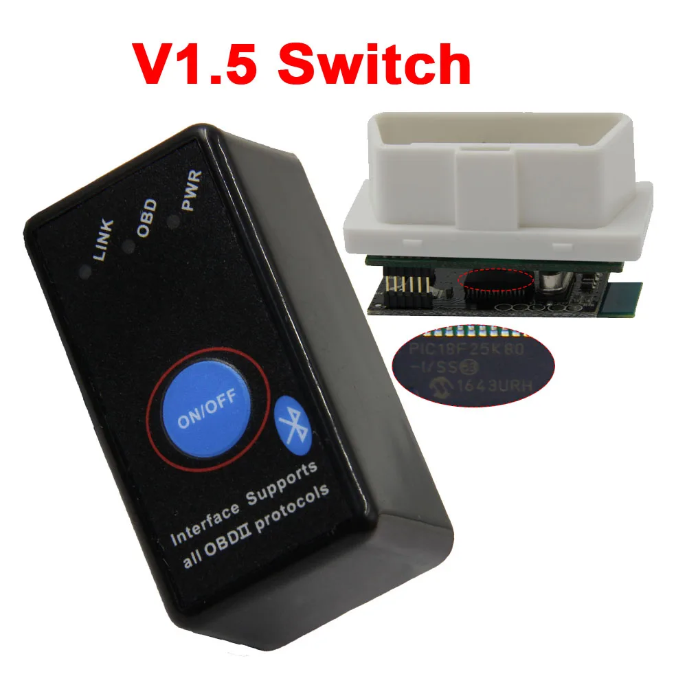 ELM327 v1.5 Bluetooth переключатель двойной PIC18F25K80 автомобильный диагностический инструмент ELM327 V1.5 OBD2 сканер для Android/Windows/Symbian - Цвет: Elm327 Bluetooth