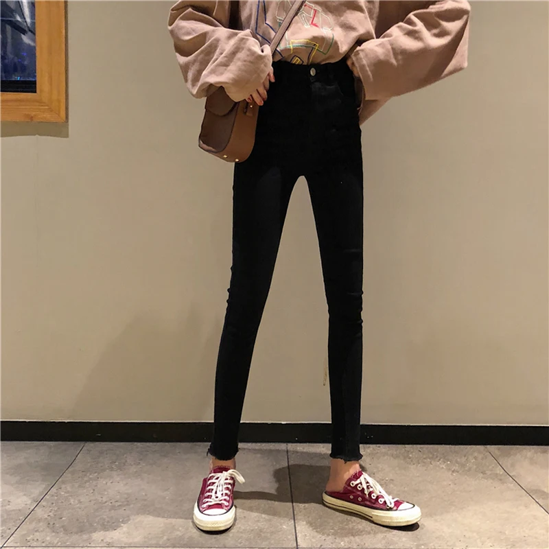 2019 Spring Korean Slim Thin Pants High Waist Elastic Skinny Jeans ankle-length Women's pencil |
