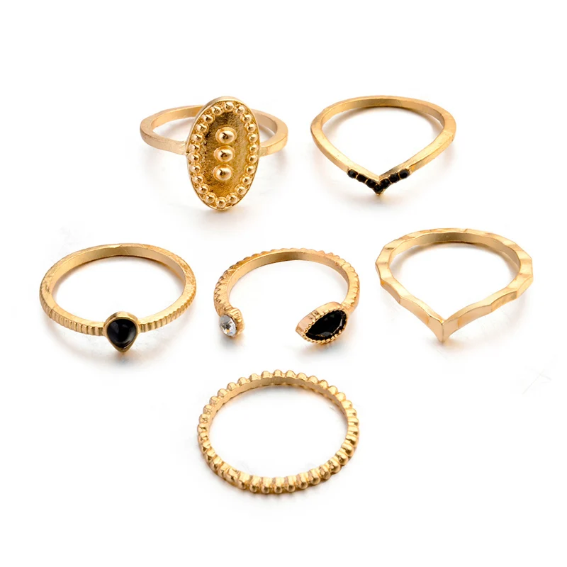 style 5 gold Богемное Винтажное кольцо набор Корона волна цветок Звезда Луна геометрическое кольцо с кристаллами женские очаровательные кольца на фаланг пальца вечерние ювелирные изделия - Цвет основного камня: style 5 gold