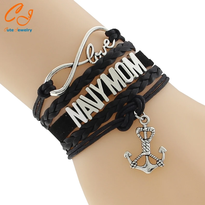 На заказ браслет Infinity Love Navy Wife Anchor Black Wax line кашемировый кожаный в Корейском стиле