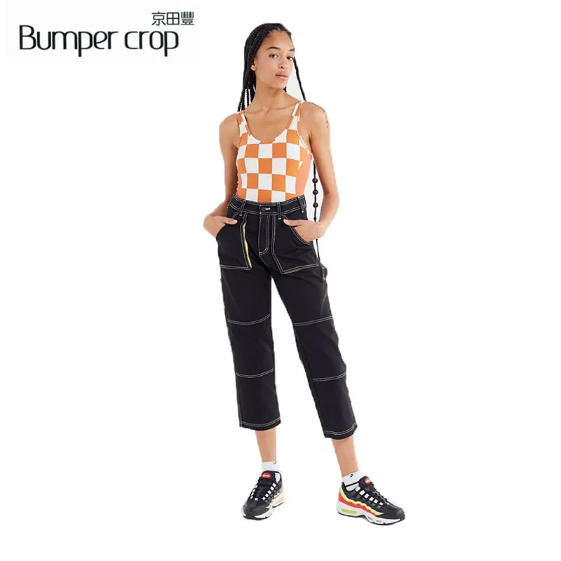 BUMPERCROP карманы джинсы для женщин желтый панелями леди состаренные Винтаж