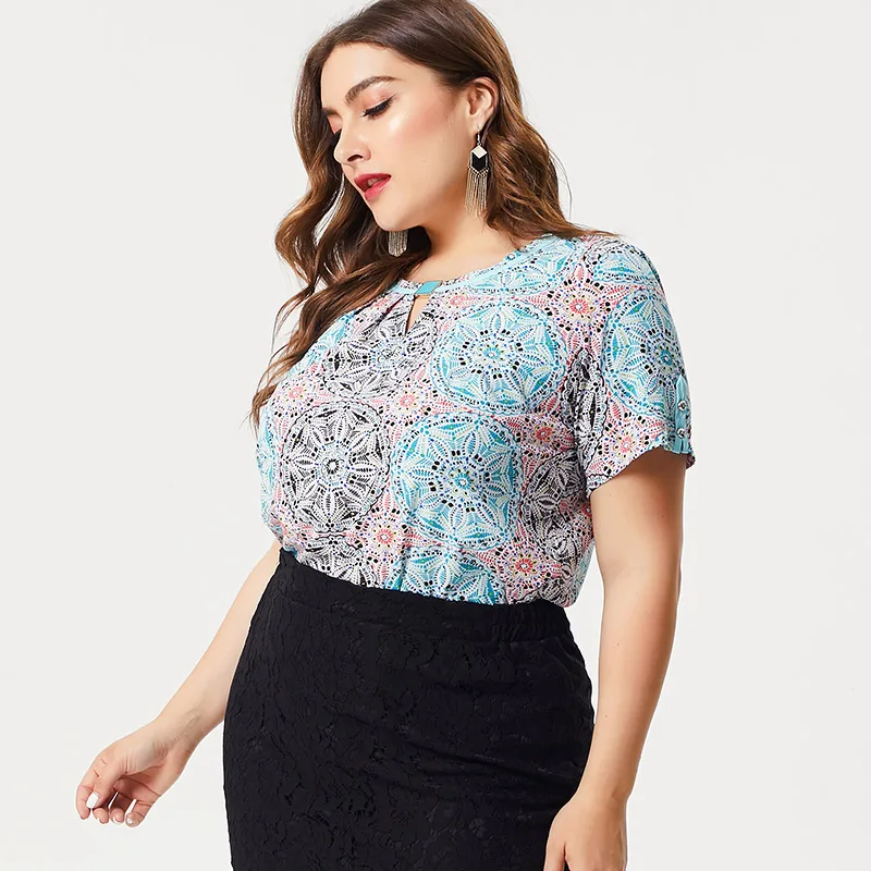 Блузка с цветочным принтом рубашка лето 2019 новинка большой размер Женская