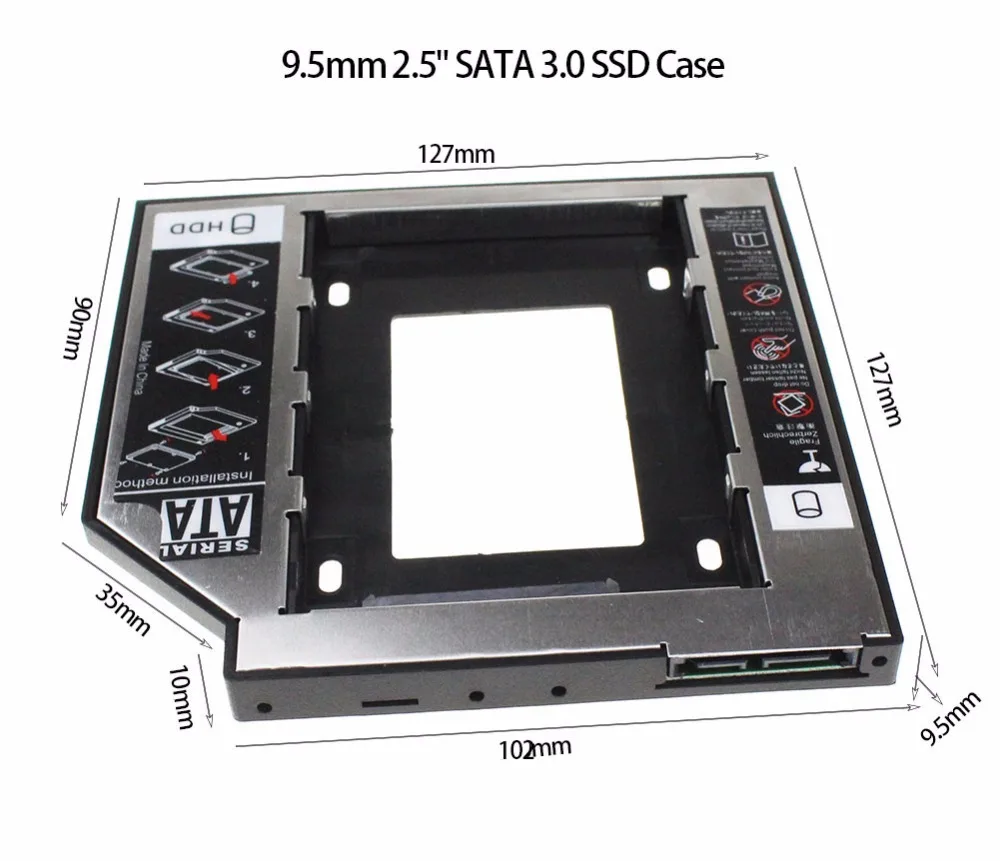 10PCS 2017 SATA to SATA 2nd HDD Caddy 9.5mm for 9mm 9.5mm SSD Case Hard Disk Drive Enclosure Bay for Notebook ODD Optibay CD-Rom