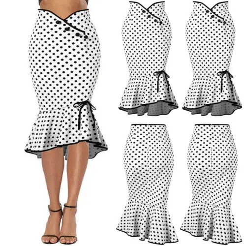 

Women Stretch High Waist Plain Long Skirts RuffleStretch Dot Midi Skirt