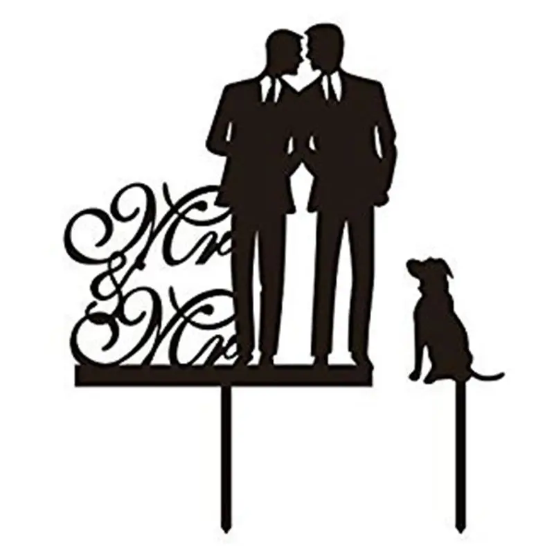 Такой же секс гей мистер и Собака Свадьба анниверари торт Топпер (черный) |
