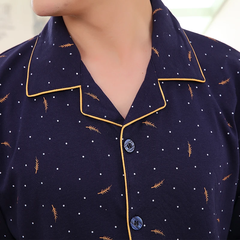 Высокое качество с длинным рукавом мужской пижамы хлопковые утепленные темно