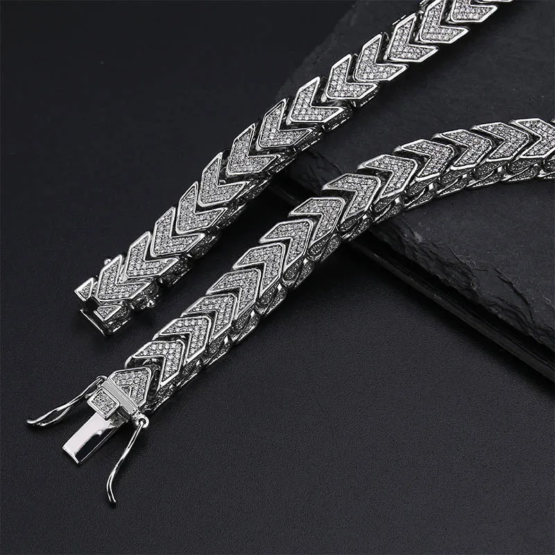 Хип хоп полный микро CZ кубический цирконий Bling Iced Out Стрелка шаблон цепь из квадратных звеньев ожерелье для мужчин Rapper ювелирные изделия золото серебро
