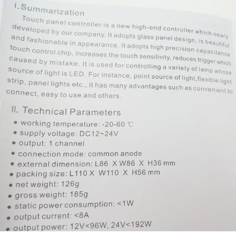 Одноцветная Сенсорная панель контроллер для 12 В 24 Светодиодная лампа теплый