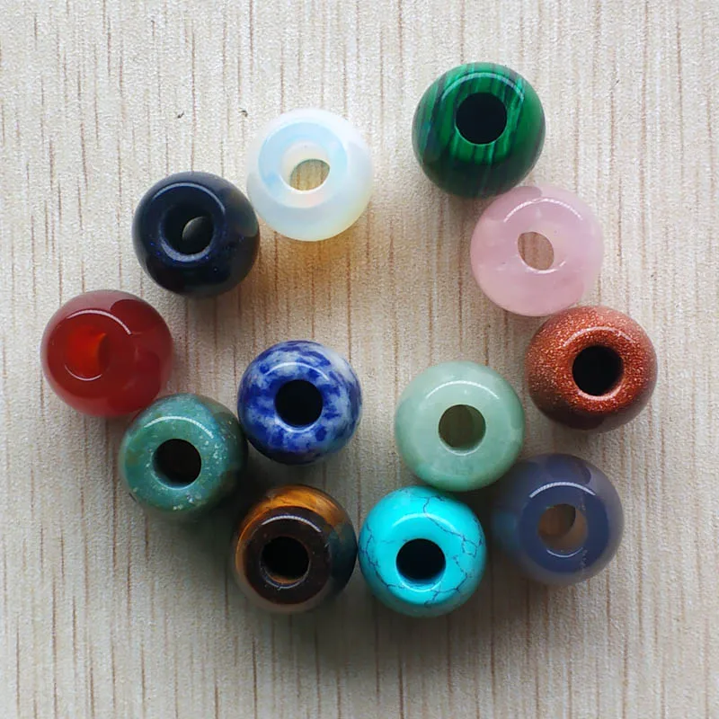 wholesale 12pcs/lot Fashion good quality mix natural stone round shape big hole beads for DIY Bracelet jewelry making free | Украшения и