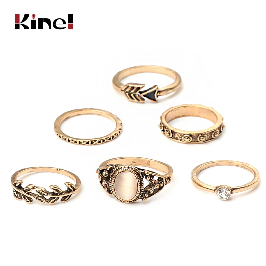 Набор Колец Kinel в богемном стиле с опалом для женщин массивное Винтажное кольцо