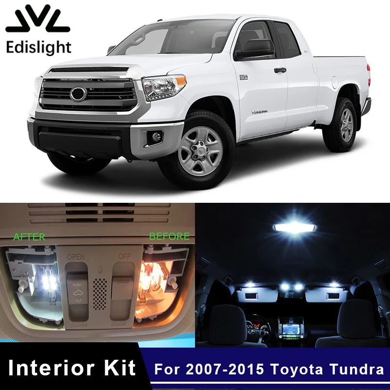 

Edislight 10Pcs White Ice Blue LED Lamp Car Bulbs Interior Package Kit For 2007-2015 Toyota Tundra Map Dome License Plate Light