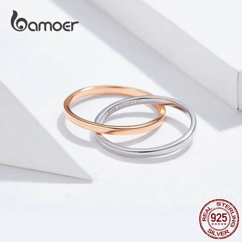 Bamoer Bio color двойные кольца на пальцы 925 серебро Пара обручальное кольцо для женщин и мужчин розовое золото цвет ювелирные изделия BSR053