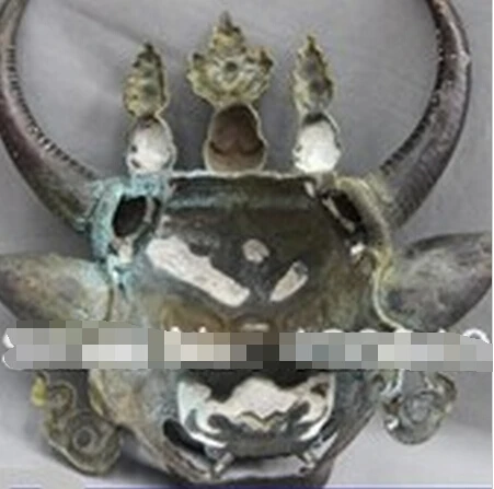 WBY---323 + изысканная 14 &quotБронзовая медная позолоченная маска Yamantaka Hayagriva Buddha Face Bull Ox