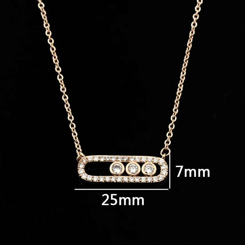 Women Girls Necklace Baby Move Stainless Steel Shiny 3 Zirconium Gloss Removable Shin Transparent Rhinestone Clear CZ Necklaces | Украшения
