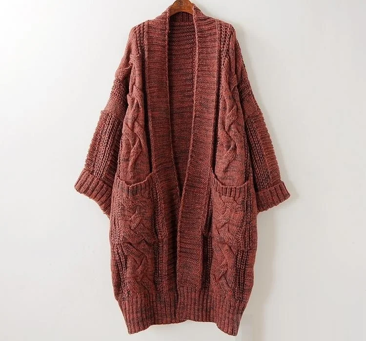 Long Style Loose Batwing Sleeves Big Size Knitting Cardigans Autumn Winter Thick Warm Clothing V Neck Sweater AC5897 |