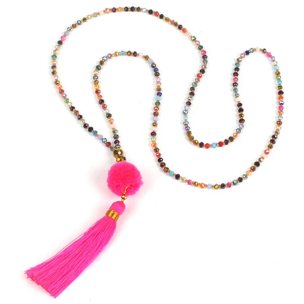 B Ювелирные изделия Shinus Boho, колье с помпоном, массивное ожерелье s, женское красочное ожерелье с кристаллами, бисером, кисточками, макси-цепочка, Длинная подвеска - Окраска металла: B