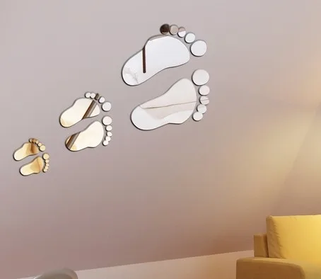 Бесплатная доставка Зеркальная Наклейка для детских ножек 3D на стену зеркальное