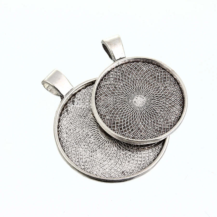 Sauvoo 10pcs Alloy Antique Silver Round Blank Pendant Tray Base fit 25mm/30mm Stone Glass Cameo Cabochon Jewelry Making Findings | Украшения