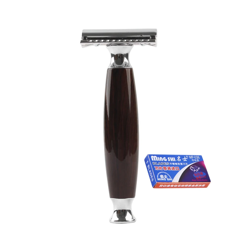 1 Razor 5 Blades Men Shaving Double Edge Razors Metal Blade Safety Imitation Wood Handle Manual Wet Shaver | Красота и здоровье