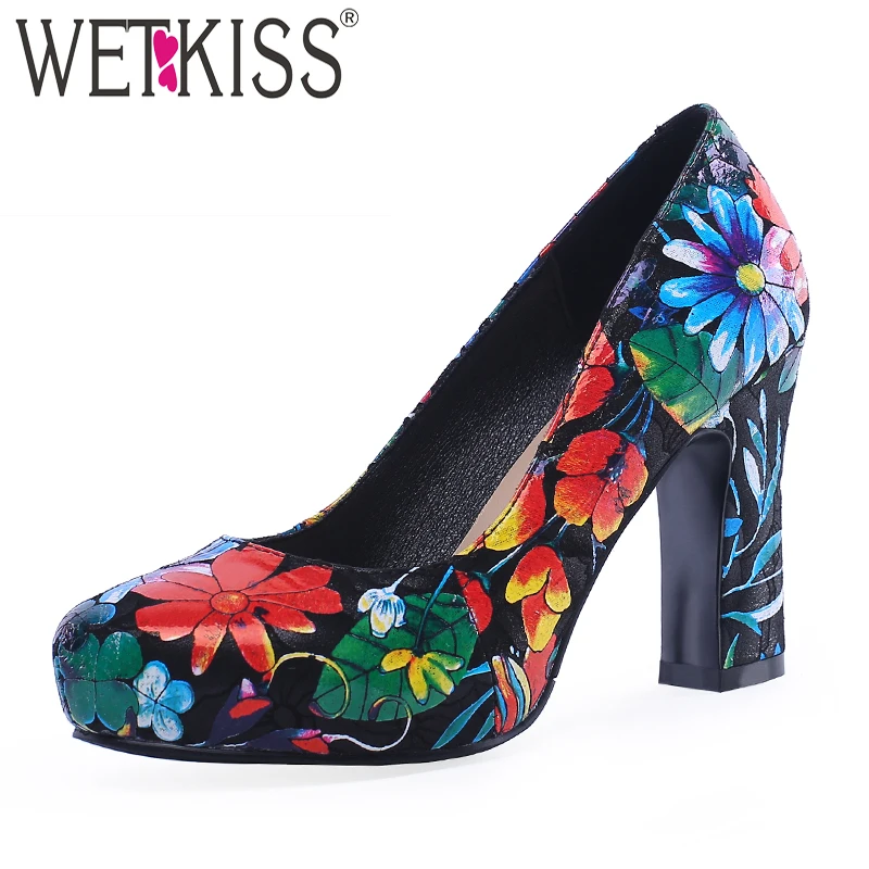 WETKISS/туфли-лодочки на платформе и высоком каблуке; Новинка года; женские туфли-лодочки; женские замшевые туфли в этническом стиле; женские вечерние туфли с мелким принтом; сезон весна
