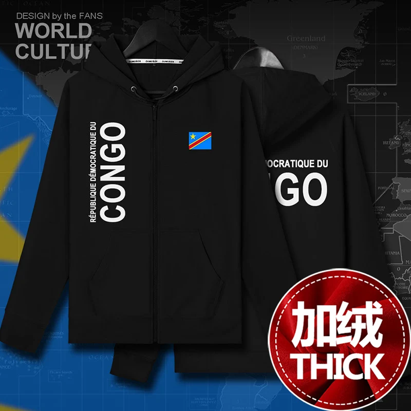DR Congo COD DRC DROC Congo-Kinsha, мужские флисовые толстовки, зимний Кардиган, трикотажные мужские куртки и пальто, спортивный костюм на молнии - Цвет: 01zipper-black-thick