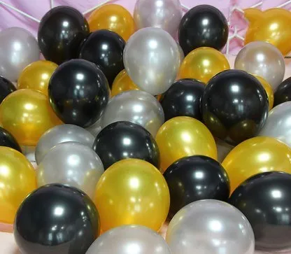 gold silver black 100 шт./лот, 10 дюймов, 1,5 г, смешанные жемчужные черно-белые латексные воздушные шары с днем Нового года, праздника, свадьбы, декора, дня рождения, вечеринок - Цвет: gold silver black