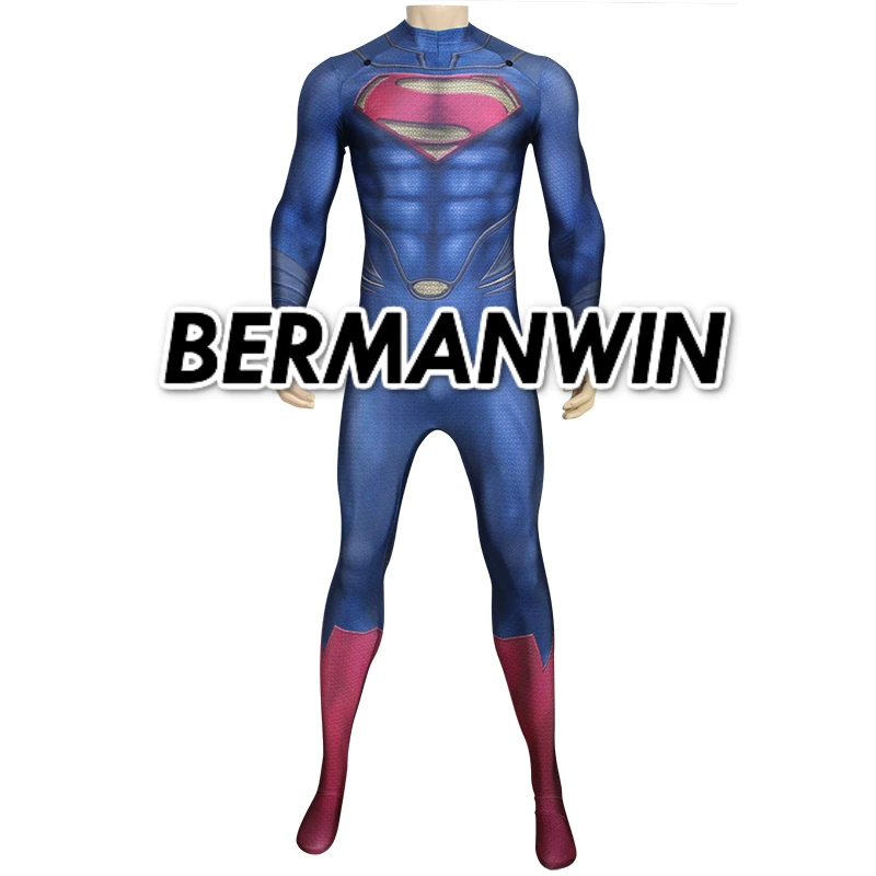 BERMANWIN высокое качество мышечный оттенок Костюм Супермена взрослый 3D принт Человек из стали лайкра костюм фильм Супермен Косплей Костюм