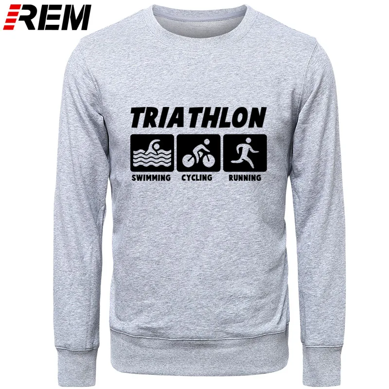 REM, новинка, мужские повседневные толстовки, Триатлон, лучший хлопок, круглый вырез, длинный рукав, уличная одежда, мужская спортивная одежда, Толстовки, Толстовки - Цвет: GRAY BLACK