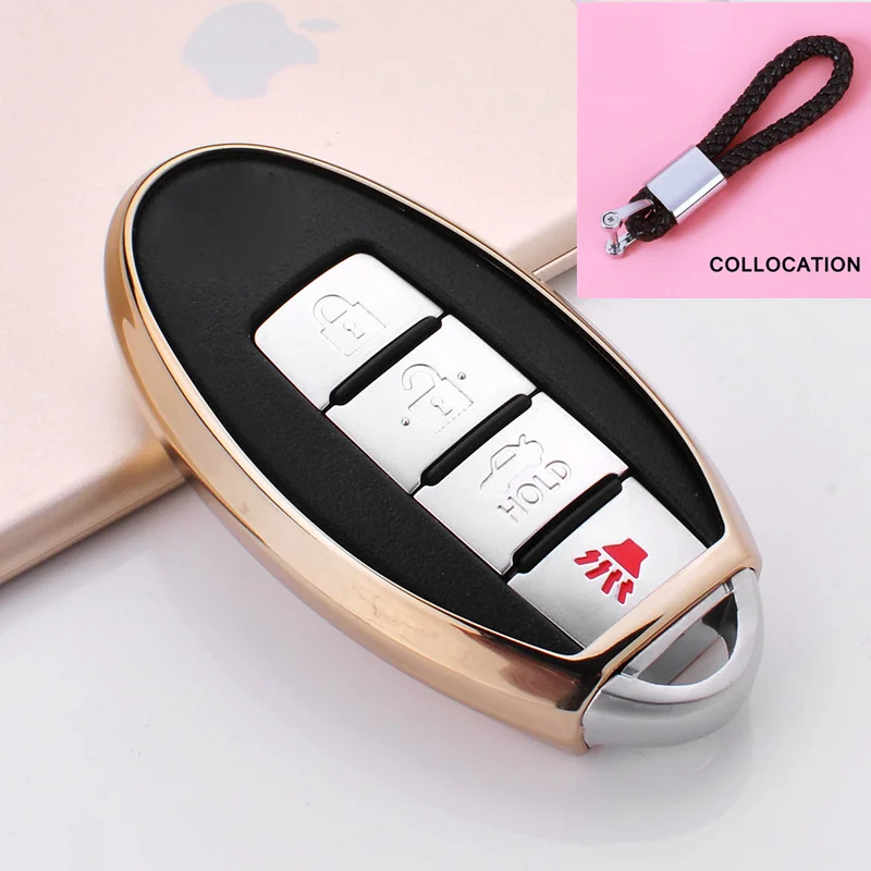 A-gold keychain Мягкий чехол для ключей из ТПУ для Nissan 370Z Altima GT-R Maxima Murano Rogue Sentra Cube Versa Juke Leaf защита ключей автомобиля - Название цвета: A-gold keychain
