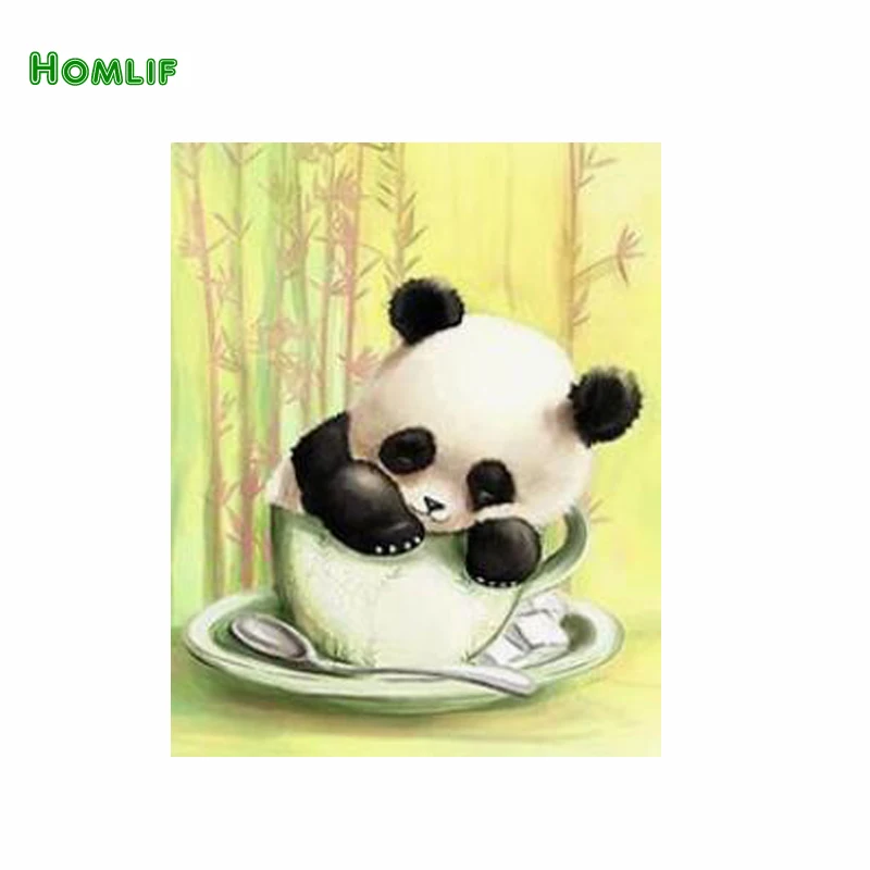 HOMLF 5D Diy картина из искусственных кристаллов панда int чашки Алмазная вышивка diy