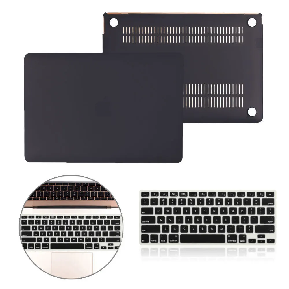 Матовая твердая прорезиненная чехол+ крышка клавиатуры для Macbook Pro 13 15 Pro retina 12 13 15 Air 11 13 A2159 A1989 A1990 A1706 сумка для ноутбука - Цвет: Black