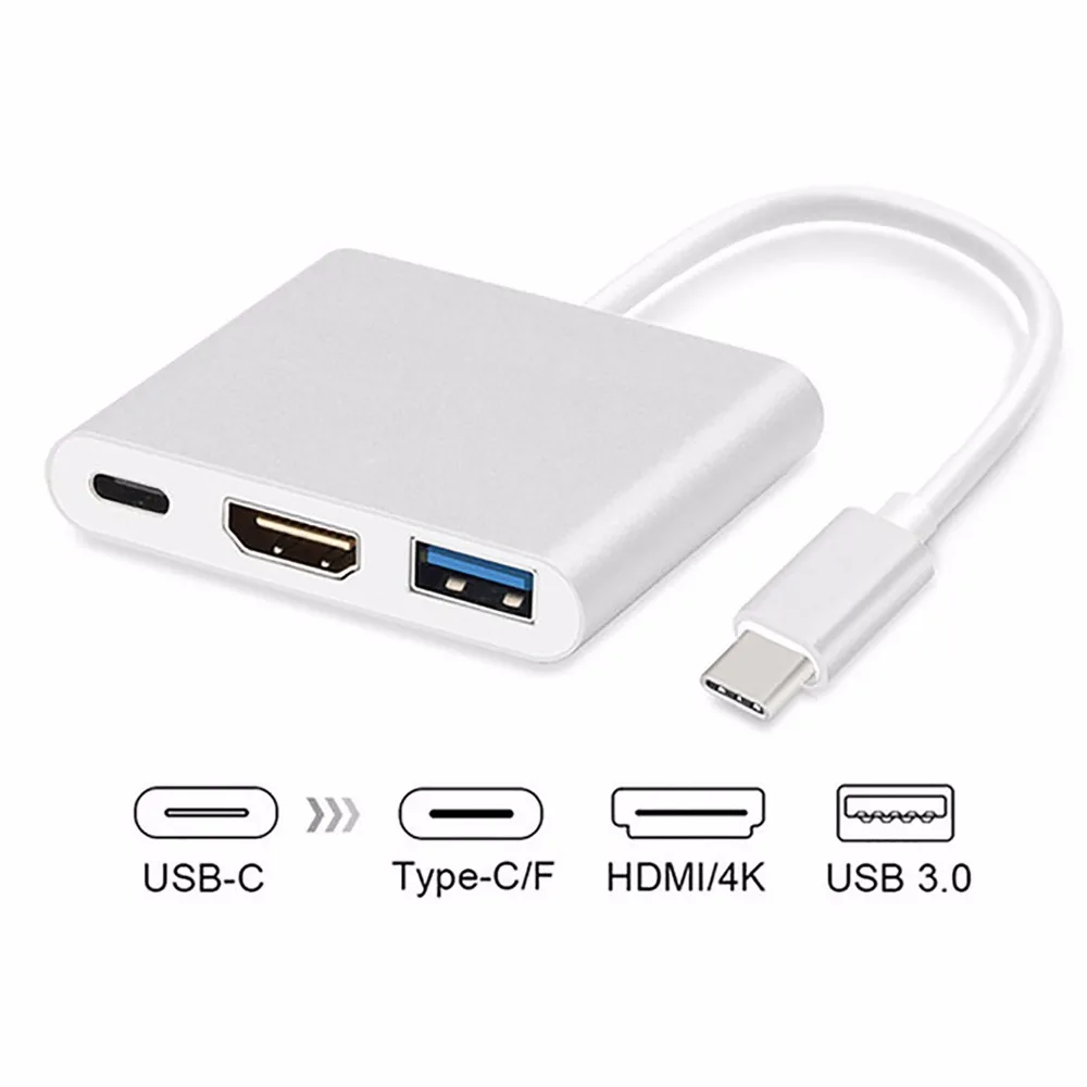 USB-C HDMI адаптер(поддерживает 4 K/60Hz)-type-C 3 в 1 конвертер для Macbook, Mac Pro, iMac и других устройств USB 3,0 type-C