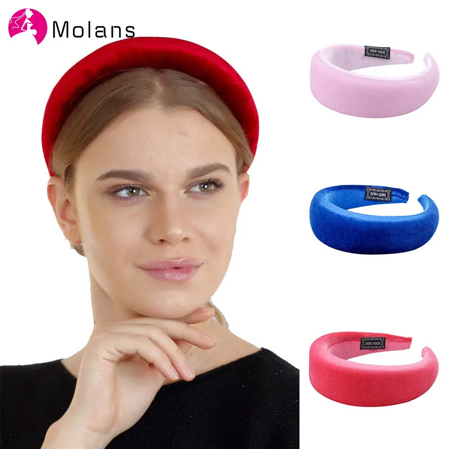 Molans, женские толстые повязки для волос, фланелевая головная повязка с широкими краями, однотонный бархатный модный обруч для волос, аксессуары для волос