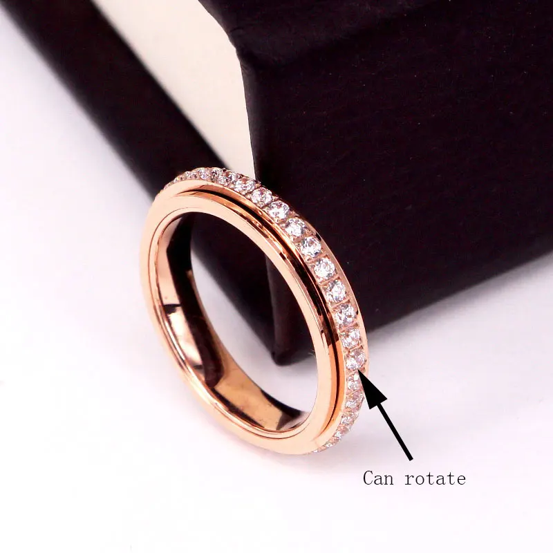 New Design Rotatable Shiny Zircon Ring Titanium Steel Top Quality Woman Wedding Promise Jewelry Love Brand Anillo Gift | Украшения и