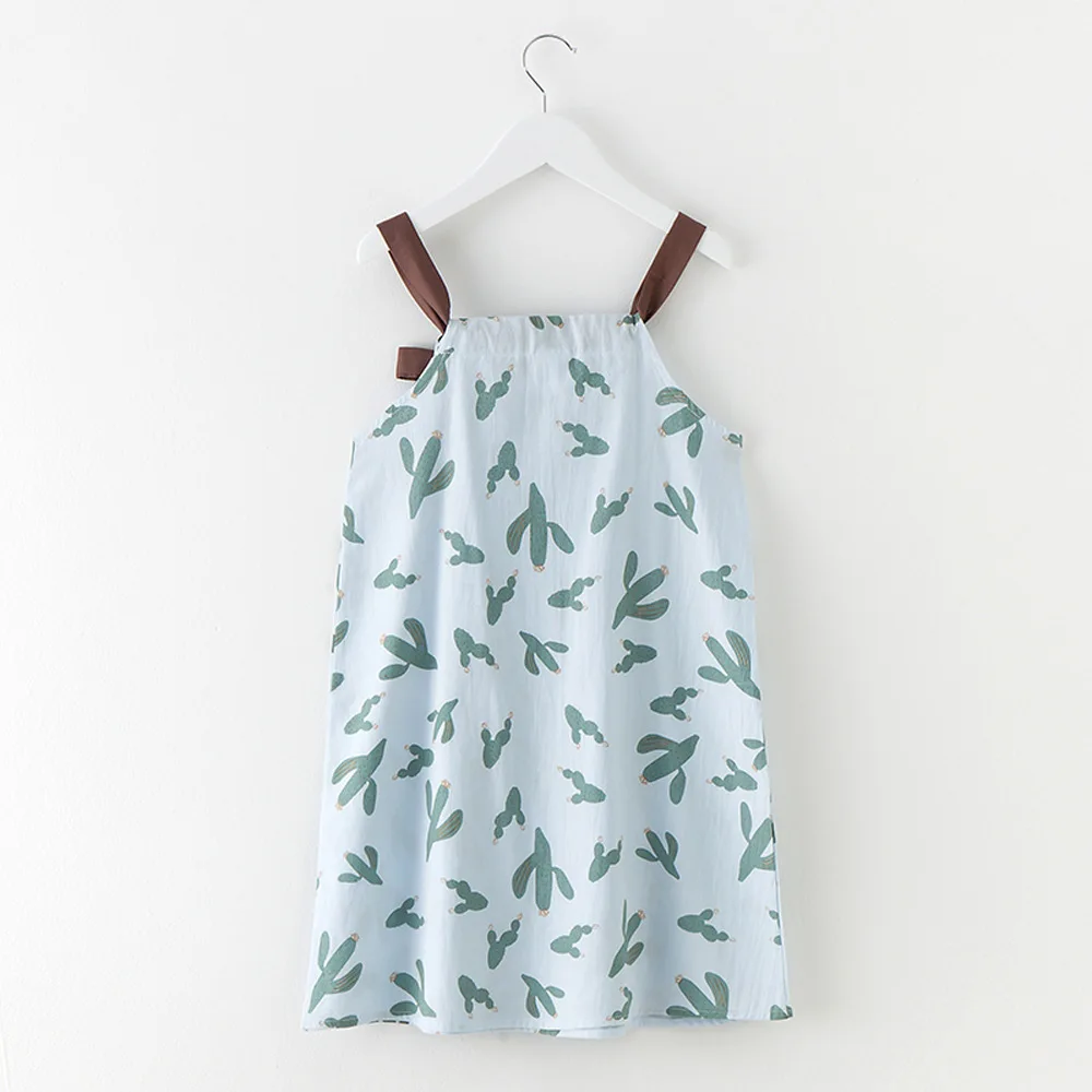 Girls Dresses Holiday 2018 Korean Mother Daughter Cactus Print Princess Sleeveless Lace Kids Summer Children's Clothing | Детская
