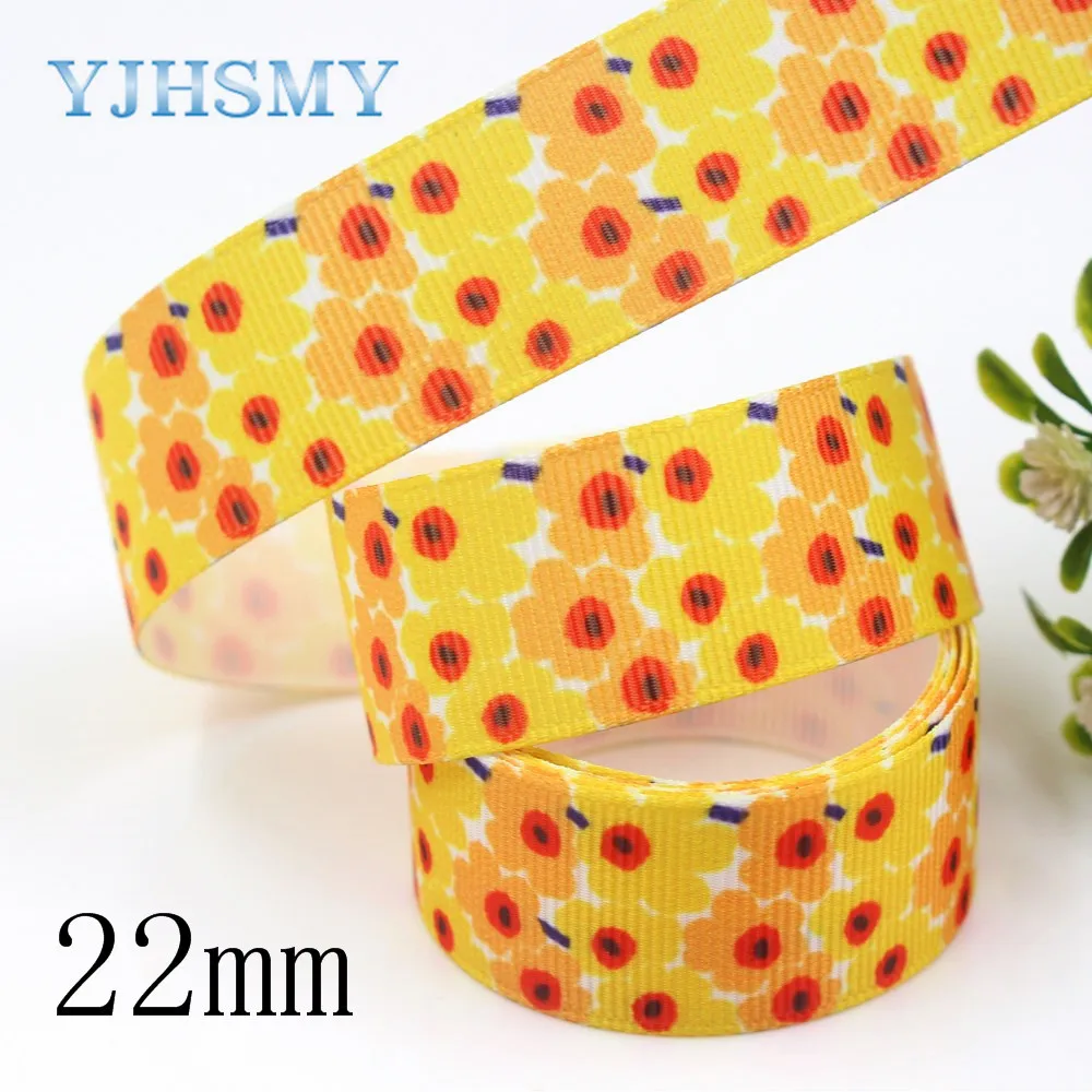 YJHSMY I 19321 662 22 мм 10 ярдов Цветок термопечать ленты grosgrain Бант колпачок DIY аксессуары