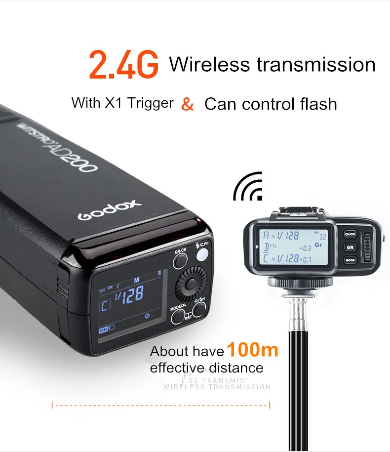 Godox AD200 200Ws 2,4G ttl вспышка стробоскоп 1/8000 HSS Беспроводная голая лампа/Speedlite Speedlight для Canon Nikon Dslr камера с X1T