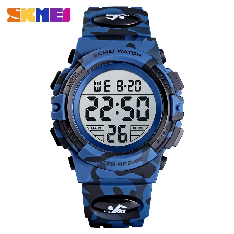 Dark Blue Camouflage Детские часы 5 бар водонепроницаемые спортивные цветные светодиодные цифровые наручные часы военные камуфляжные детские часы для мальчиков и девочек SKMEI - Цвет: Dark Blue Camouflage