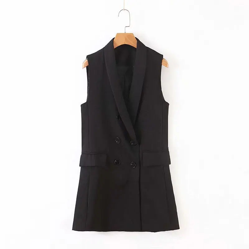 Белый Черный Новый женский жилет без рукавов двубортный с треугольным вырезом