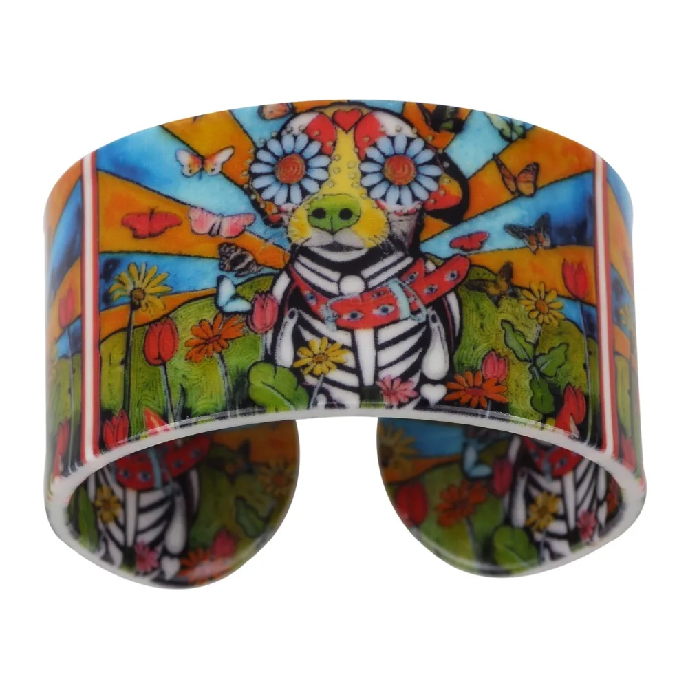 Bonsny акриловые широкие браслеты на Хэллоуин чихуахуа собака любовь ювелирные