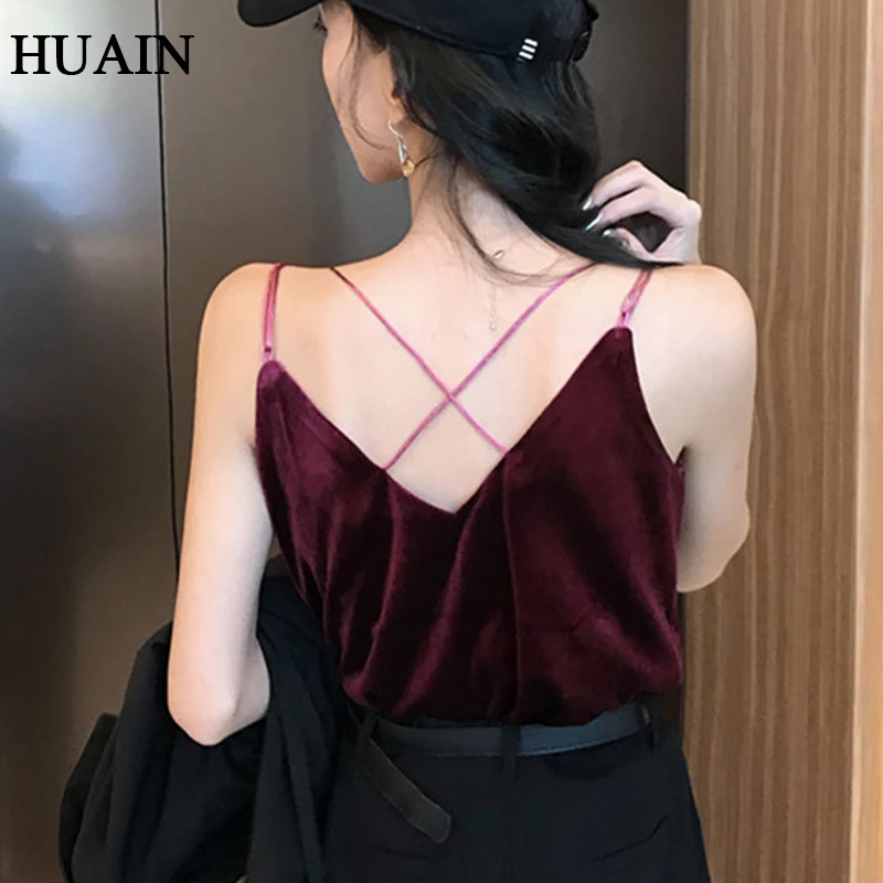 Женский бархатный топ на бретельках повседневная майка с v образным вырезом без